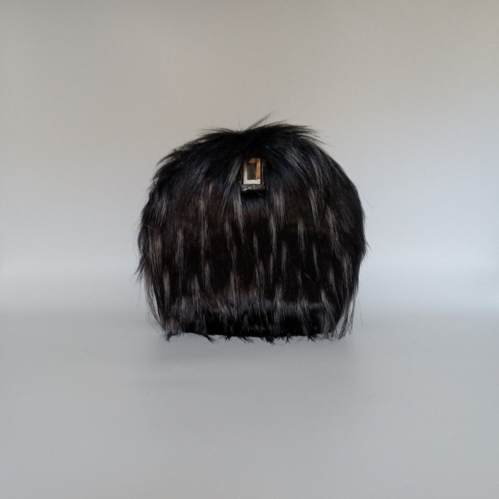 Carla Round Bag Ebony/Fur Leather Handbag Luana Italy NWT